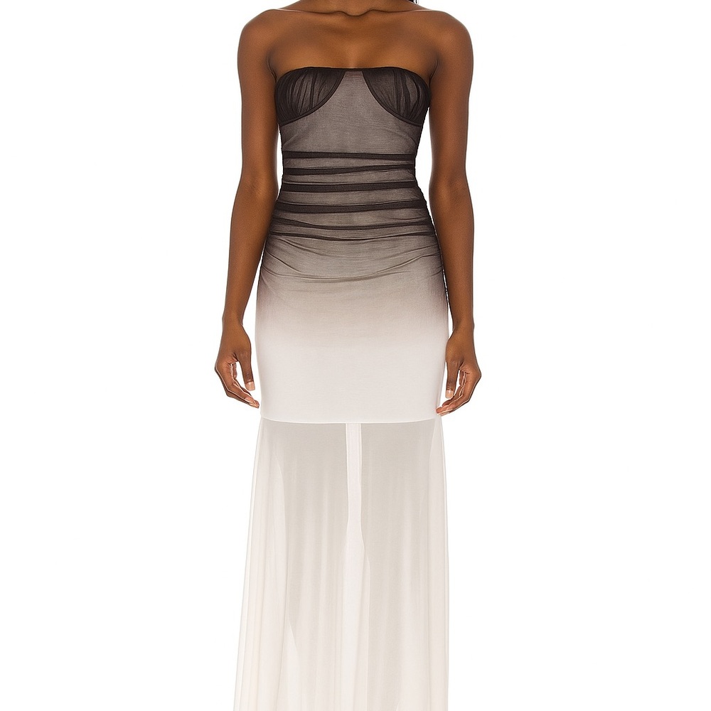 Elegant Brown and Cream Strapless Dress